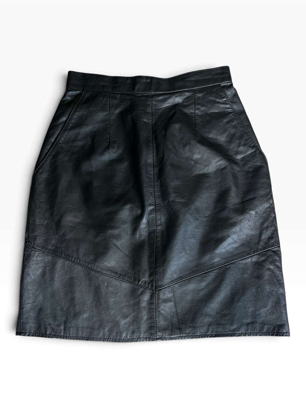 Vintage Black Leather Pencil Skirt Fully Lined